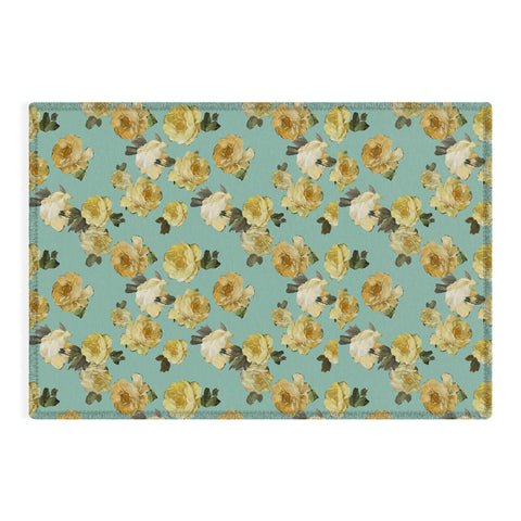 Tina Salazar Yellow Roses in Sage Green Outdoor Rug