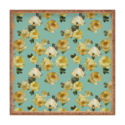 Tina Salazar Yellow Roses in Sage Green Square Tray