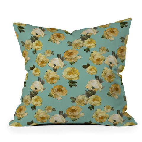 Tina Salazar Yellow Roses in Sage Green Throw Pillow