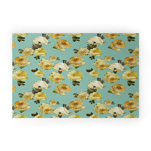 Tina Salazar Yellow Roses in Sage Green Welcome Mat
