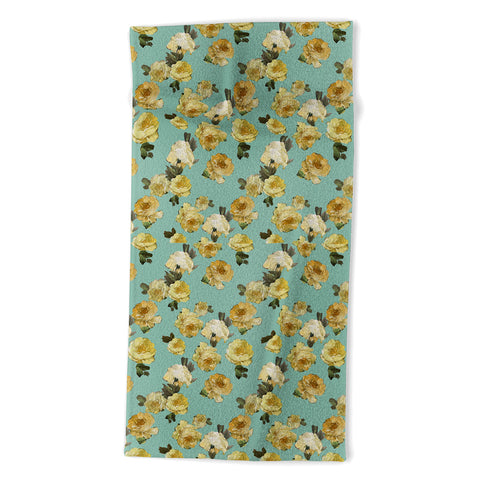 Tina Salazar Yellow Roses in Sage Green Beach Towel