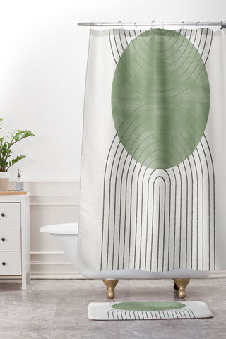 TMSbyNight Green Moon Shape Shower Curtain And Mat