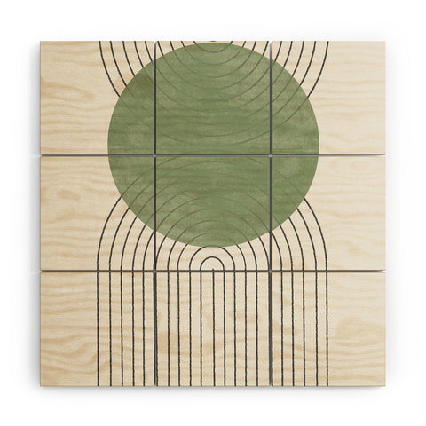 TMSbyNight Green Moon Shape Wood Wall Mural