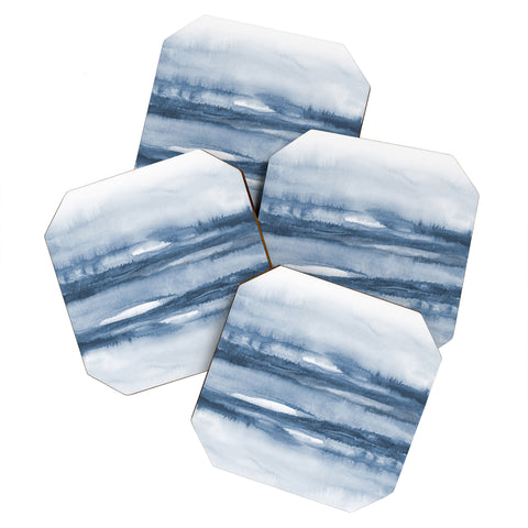 TMSbyNight Indigo Clouds Blue Abstract Coaster Set
