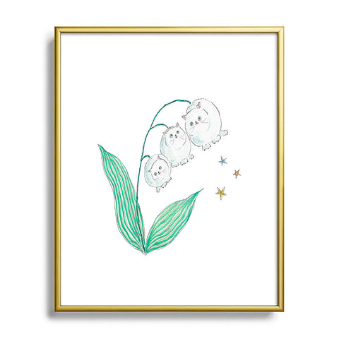 tocorocomugi Lily of the valley Cats Metal Framed Art Print