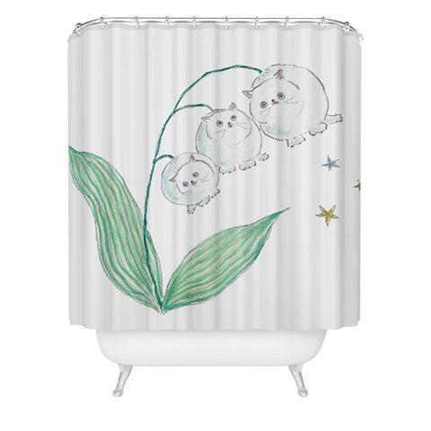 tocorocomugi Lily of the valley Cats Shower Curtain