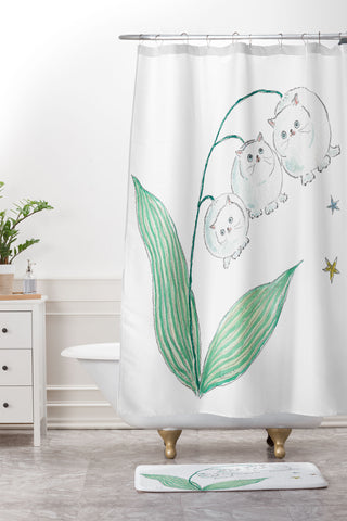 tocorocomugi Lily of the valley Cats Shower Curtain And Mat