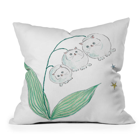 tocorocomugi Lily of the valley Cats Outdoor Throw Pillow