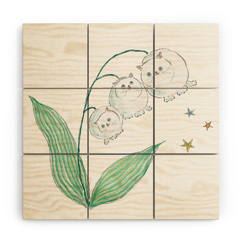 tocorocomugi Lily of the valley Cats Wood Wall Mural