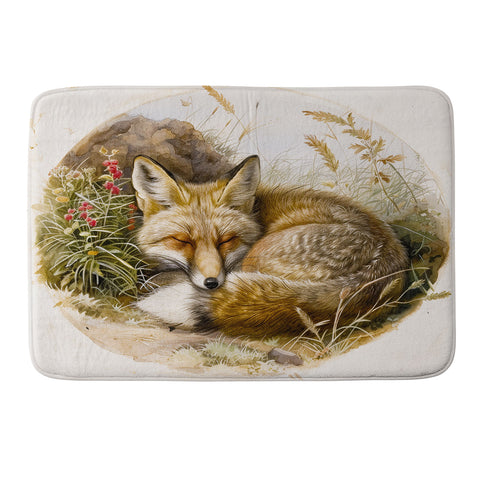 trajeado14 Fox Sleeping Vintage Illustration Memory Foam Bath Mat