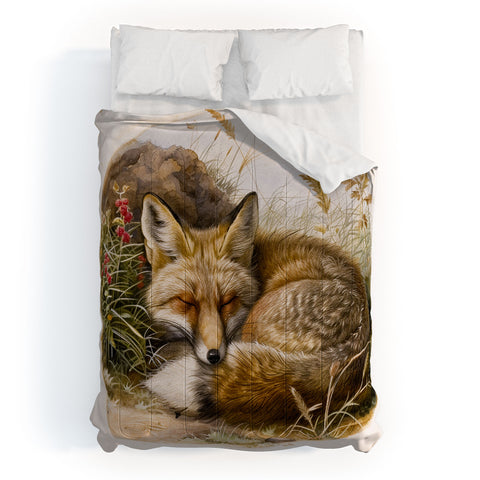 trajeado14 Fox Sleeping Vintage Illustration Comforter