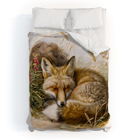 trajeado14 Fox Sleeping Vintage Illustration Duvet Cover