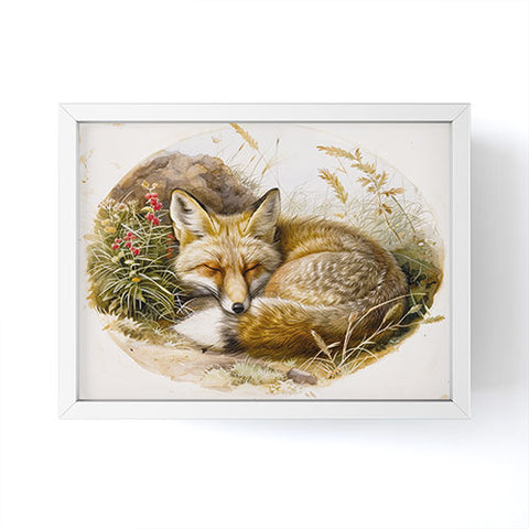 trajeado14 Fox Sleeping Vintage Illustration Framed Mini Art Print