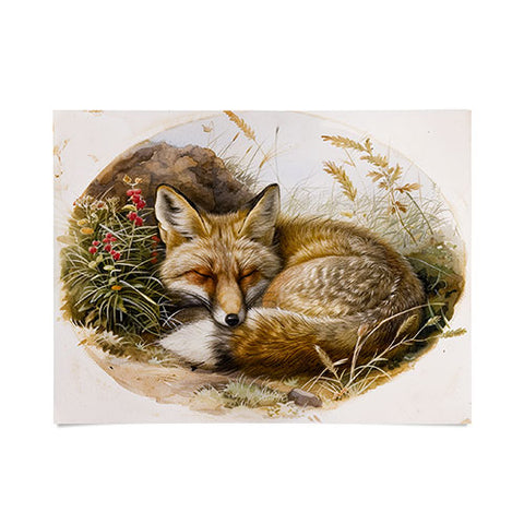 trajeado14 Fox Sleeping Vintage Illustration Poster