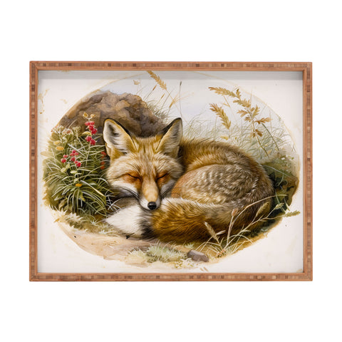 trajeado14 Fox Sleeping Vintage Illustration Rectangular Tray