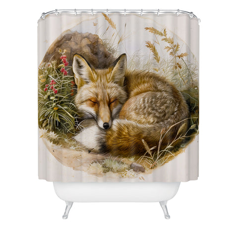 trajeado14 Fox Sleeping Vintage Illustration Shower Curtain