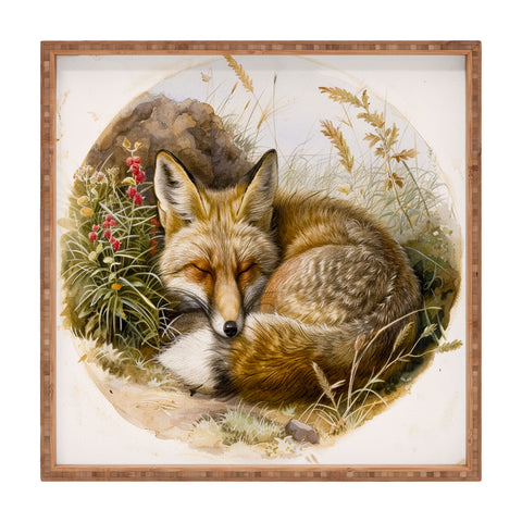 trajeado14 Fox Sleeping Vintage Illustration Square Tray