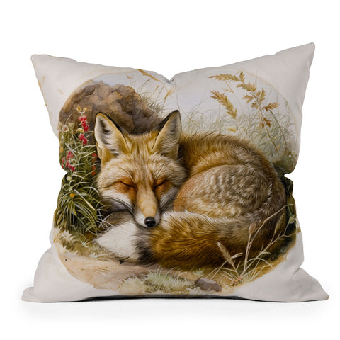 trajeado14 Fox Sleeping Vintage Illustration Throw Pillow