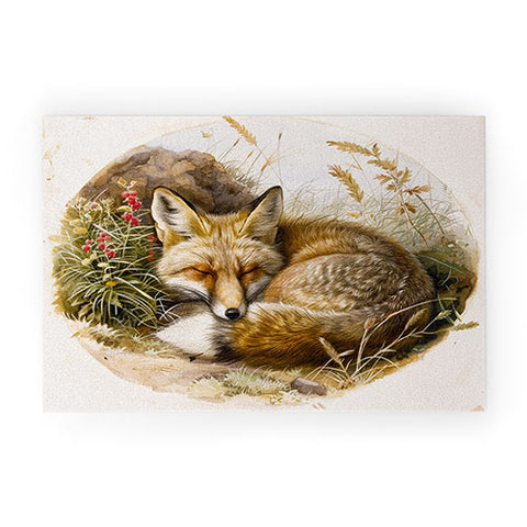 trajeado14 Fox Sleeping Vintage Illustration Welcome Mat