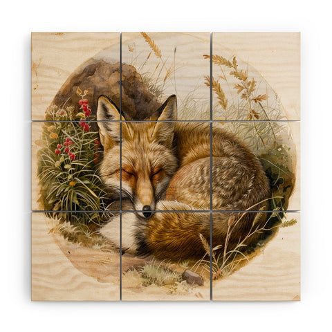 trajeado14 Fox Sleeping Vintage Illustration Wood Wall Mural