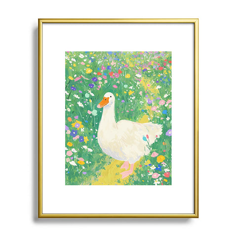 trajeado14 Goose Wildflower Cute Metal Framed Art Print