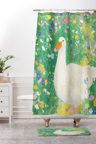 trajeado14 Goose Wildflower Cute Shower Curtain And Mat