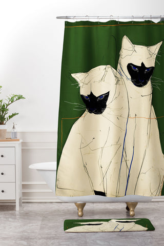 trajeado14 Siamese Cats Modern Art Shower Curtain And Mat