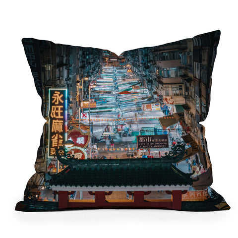 Tristan Zhou Hong Kong Market Street Outdoor Throw Pillow