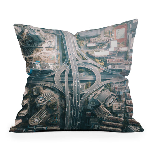 Tristan Zhou Shanghai Intersection Outdoor Throw Pillow