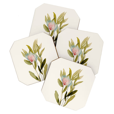 UtArt Abstract Flower Bouquet I Coaster Set
