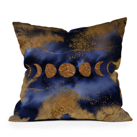 UtArt Blue And Gold Moon Marble Space Landscape Outdoor Throw Pillow