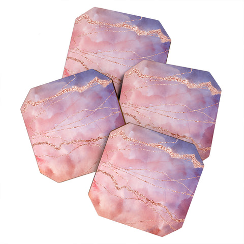 UtArt Blush and Purple Sky with Rose Coaster Set