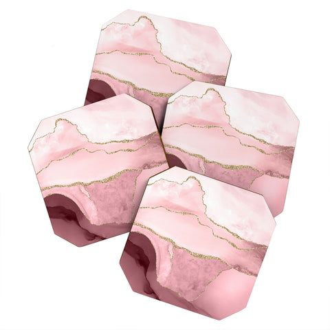 UtArt Blush Marble Art Landscape Coaster Set