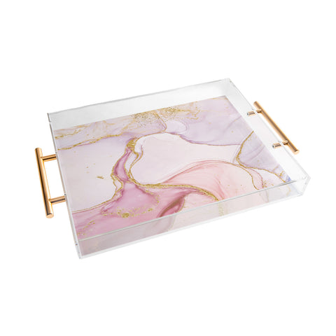 UtArt Blush Pink And Gold Alcohol Ink Marble Acrylic Tray