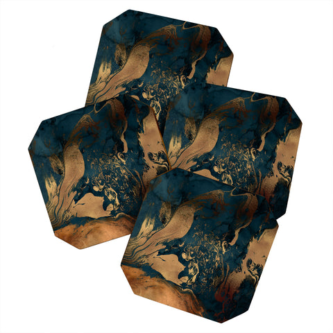 UtArt Emerald Indigo And Copper Glam Coaster Set