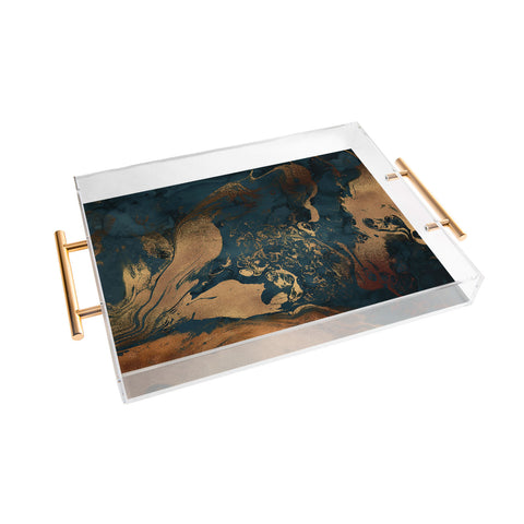 UtArt Emerald Indigo And Copper Glam Acrylic Tray