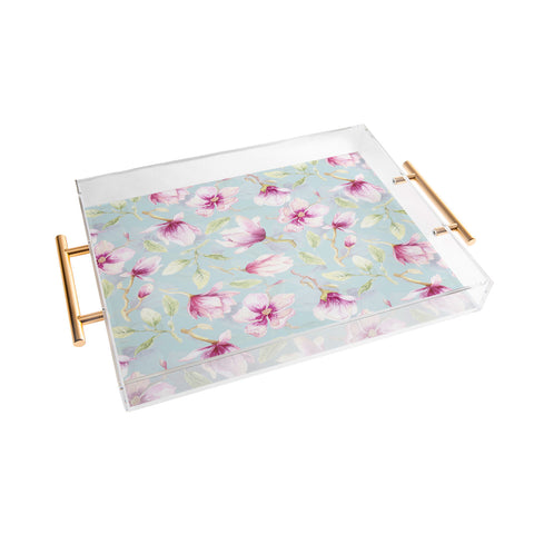 UtArt Hygge Hand Painted Watercolor Magnolia Blossoms Acrylic Tray