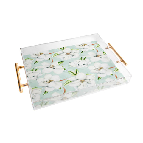 UtArt Hygge Magnolia Watercolor Pastel Flowers Acrylic Tray