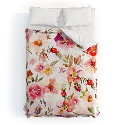 UtArt Hygge Watercolor Midsummer Dogroses Pattern Duvet Cover