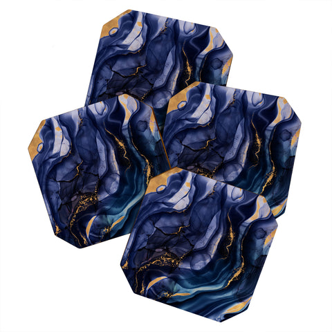 UtArt Midnight Dark Blue Marble Alcohol Ink Marble Art Flashes Coaster Set