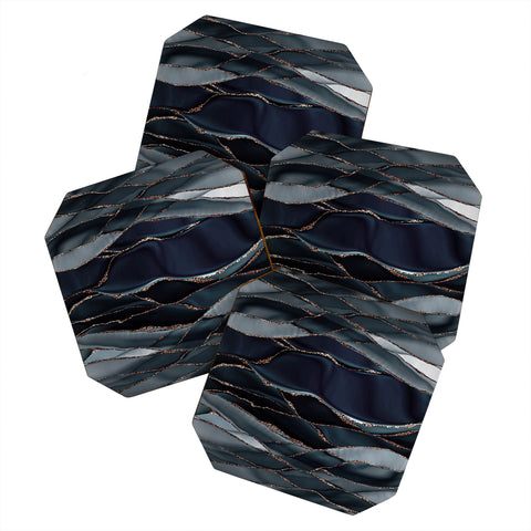 UtArt Midnight Marble Deep Ocean Waves Coaster Set