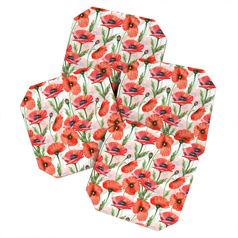 UtArt Summer Botanical Poppies Field Coaster Set