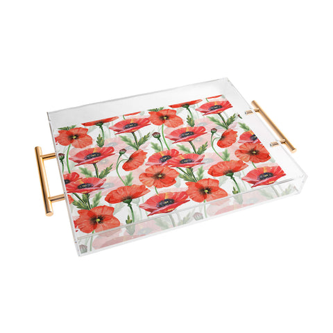UtArt Summer Botanical Poppies Field Acrylic Tray