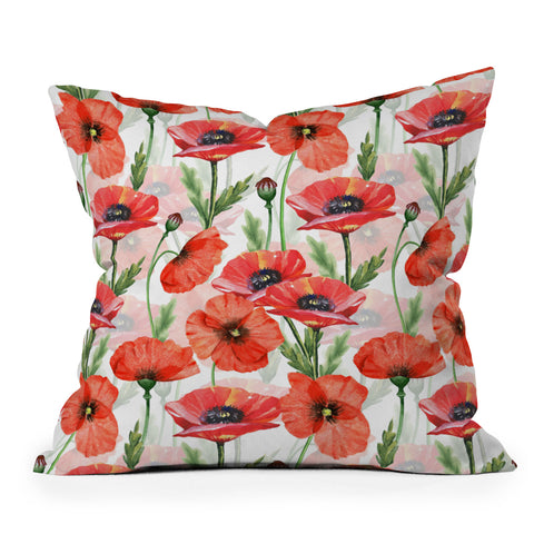 UtArt Summer Botanical Poppies Field Outdoor Throw Pillow