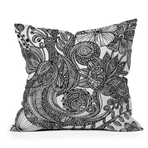 Valentina Ramos Bird In Flowers Black White Outdoor Throw Pillow