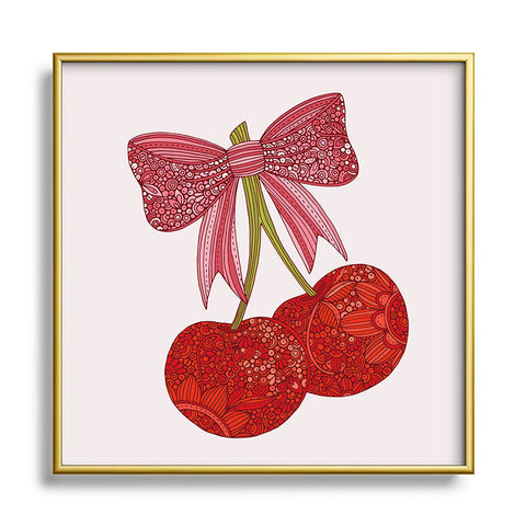 Valentina Ramos Cherries with a bow Square Metal Framed Art Print