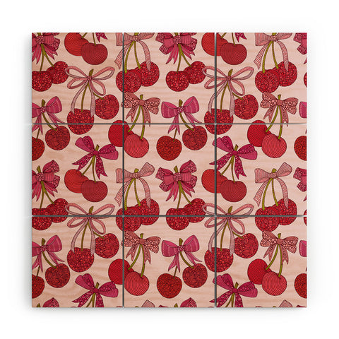 Valentina Ramos Cherries with bows pattern Wood Wall Mural