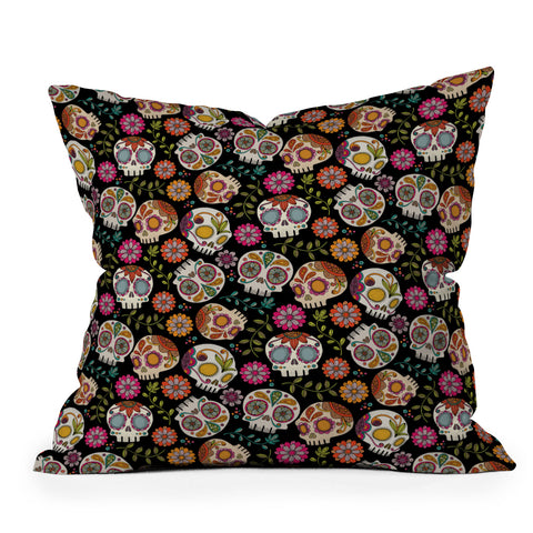 Valentina Ramos Colorful Sugar Skulls pattern Throw Pillow