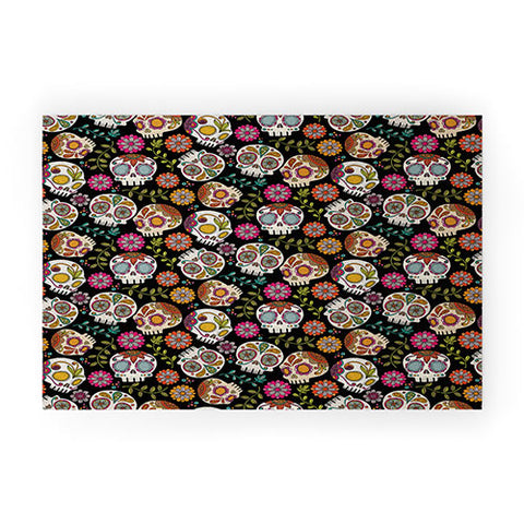 Valentina Ramos Colorful Sugar Skulls pattern Welcome Mat