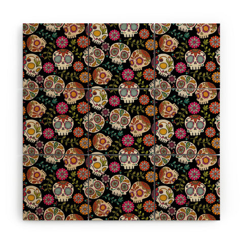 Valentina Ramos Colorful Sugar Skulls pattern Wood Wall Mural
